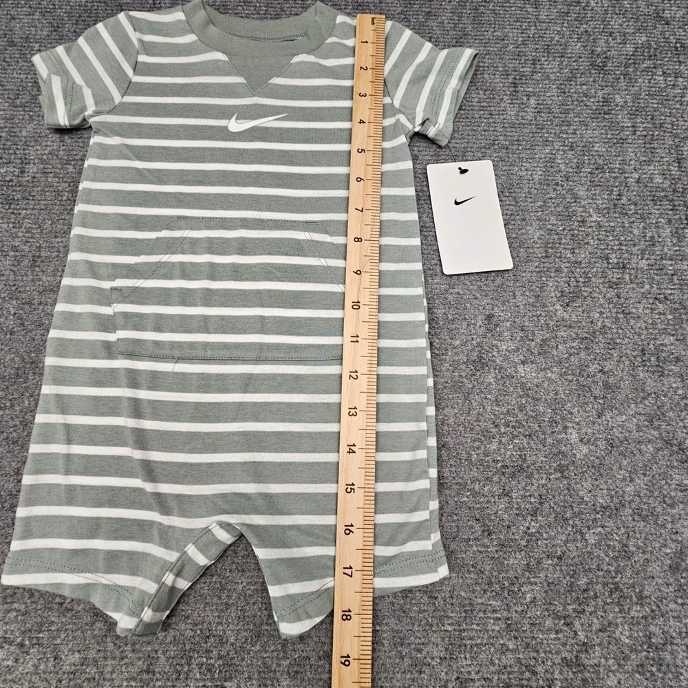 Nike Striped Romper Kids 12M Mica Green Short Sleeve Pocket One Piece NWT